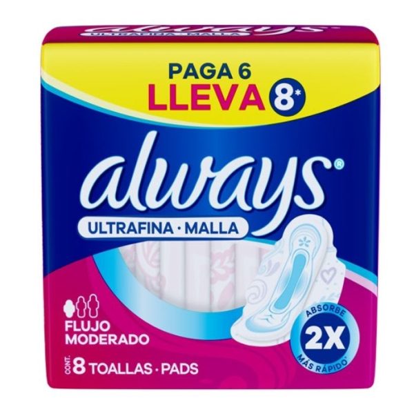 8 Toallas/pads femeninas Ultrafina-Malla de flujo moderado ALWAYS®