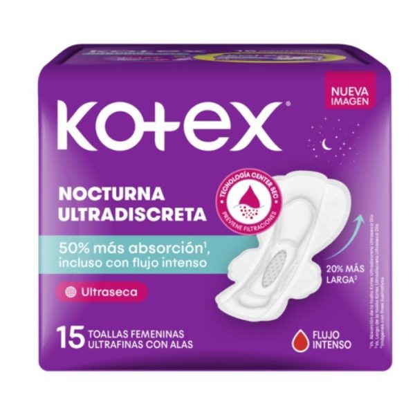 15 toallas femeninas ultrafinas con alas NOCTURNA ULTRADISCRETAS KOTEX®