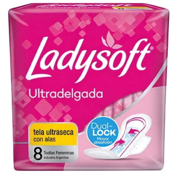 8 Toallas femeninas ULTRADELGADAS con alas LADYSOFT®
