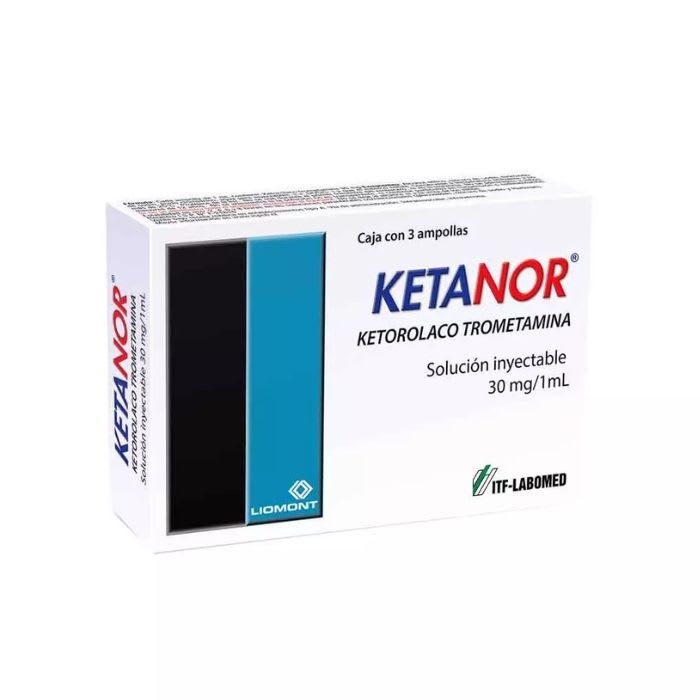 KETANOR 30 mg / 1 mL 3 Ampollas de Solucioón Inyectable Intramuscular-Intravenosa (KETOROLACO): imagen 1