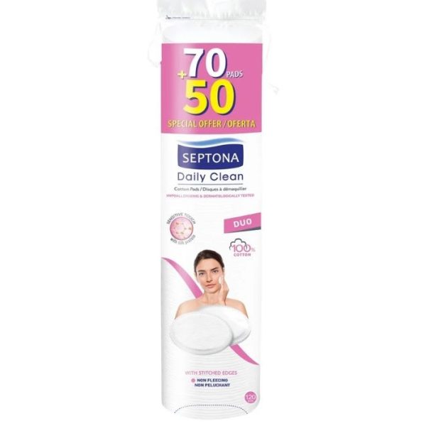 Pétalos Desmaquillantes Septona Daily – 100% Algodón (120 Unidades)