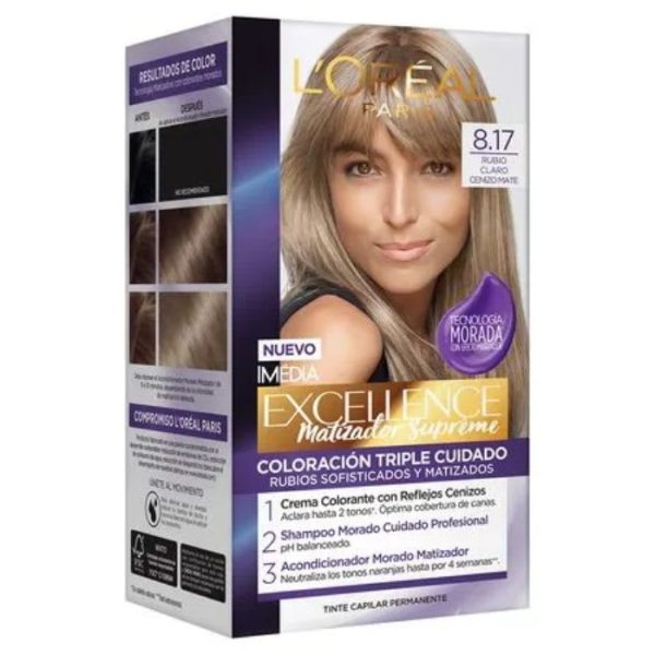 Colorante Capilar LOREAL EXCELLENCE Rubio Claro Cenizo Mate 8.17