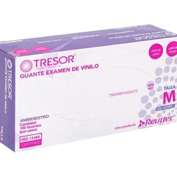 Guante Vinyl libre polvo talla M x 100 unidades. (Tresor)