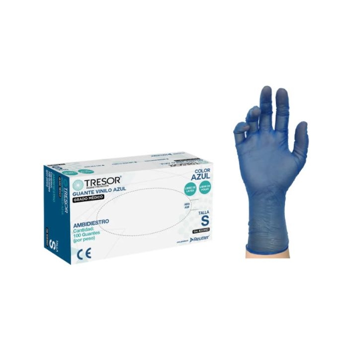 GUANTE EXAMEN VINILO AZUL TRESOR TALLA/S: imagen 1