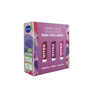 SET PROTECTOR LABIAL NIVEA 3 CEREZA MORA SANDÍA 4.8 GR