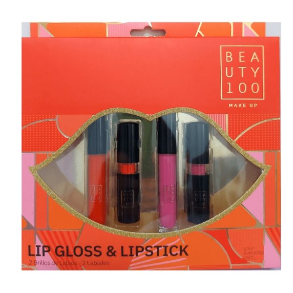 SET 2 BRILLOS Y 2 LABIALES B.100 LIPS GLOSS Y LIPSTICK 2.5 ML 2.5 GR