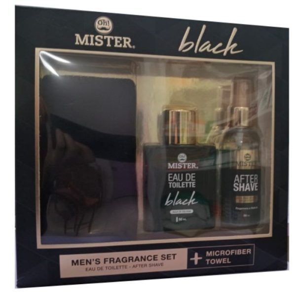 SET DE AGUA DE COLONIA AFTER SHAVE Y TOALLA NEGRA OH MISTER BLACK 3