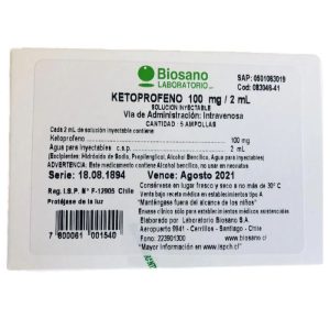 KETOPROFENO 100 mg / 2 mL 5 Ampollas Inyectable Intravenosa