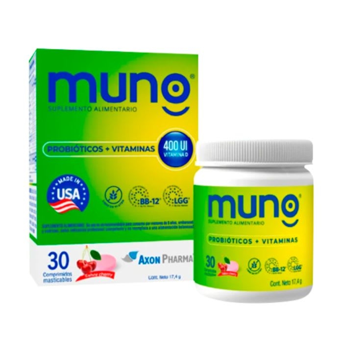 MUNO® (PROBIOTICOS + 400 U.I. VIT D) 30 Comprimidos Masticables: imagen 1
