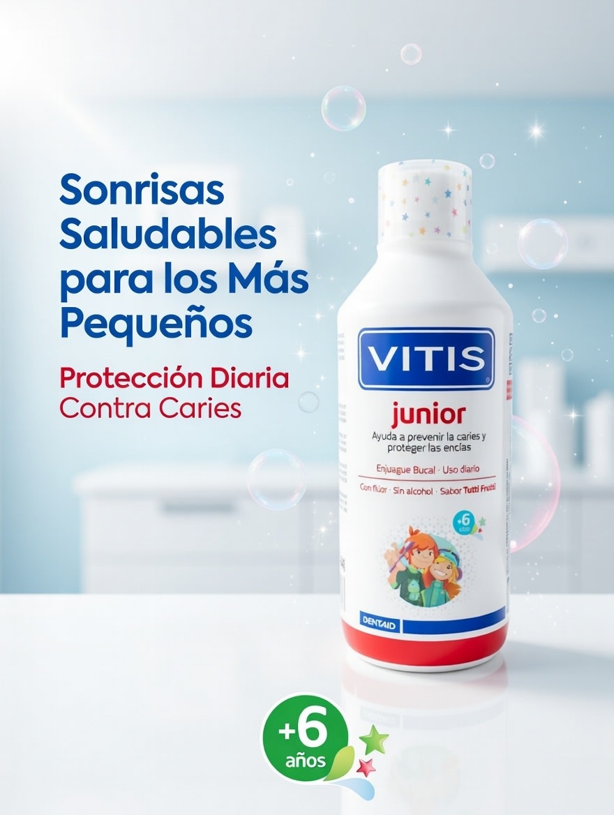 VITIS JUNIOR ENJUAGUE BUCAL  ANTICARIES PROTEGE ENCIAS SABOR TUTTI FRITTI + 6 A 500 mL: imagen 1