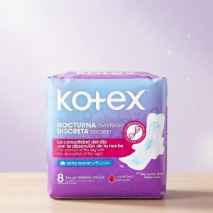 KOTEX NOCTURNA DISCRETA EXTRA SUAVE FLUJO INTENSO 8 TOALLAS FEMENINAS CON ALAS